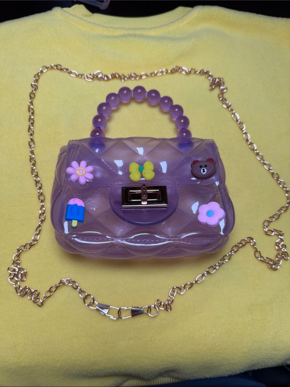 Purple Jelly Crossbody Bag with Beaded Handle girls